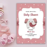 Dusty Pink Cute Elephant For Girls Baby Shower Invitation