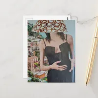 Sexy Woman with Bowl on Her Head surreal collage Postcard