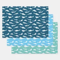 Shark Frenzy Blue White Wrapping Paper Sheets