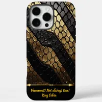 Striking patterns of a black and gold snake skin iPhone 16 pro max case