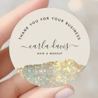 Holographic Glam Glitter Business Thank You Classic Round Sticker