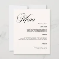 Wedding classic cream dinner menu card