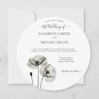 Simple Elegant Minimalism Black and White Poppies Invitation