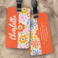 Funky Colorful Retro Monogram Luggage Tag