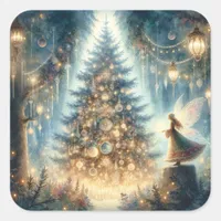 Little Christmas Fairy in an Enchanted Forest Square Sticker