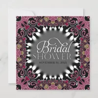 Pink Batik Decorative Gold & Silver Bridal Shower Invitation