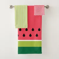 Pink Lime Green Watermelon Summer Fruit Pattern Bath Towel Set