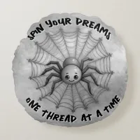 Cute Spider Inspirational Quote Monogram on grey | Round Pillow