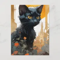 A beautiful black cat postcard
