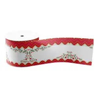 Red Chevron Holiday Greenery Christmas Grosgrain Ribbon