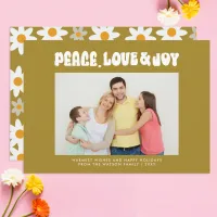 Green Retro Groovy Peace Love Joy Photo Holiday Card