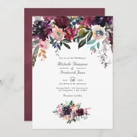 Bordeaux Wine Color Floral QR Code Garden Wedding Invitation