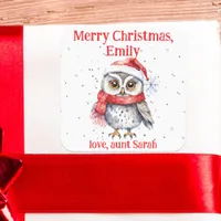 Festive Owl with Santa Hat Snowflakes Christmas Square Sticker