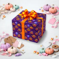 Vibrant Purple Cosmic Pumpkin Pattern Wrapping Paper