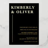 Simple Modern Minimalist Black Wedding Foil Invitation
