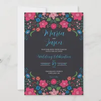 Mexican Navy Floral Colorful Elegant Boda Wedding Invitation