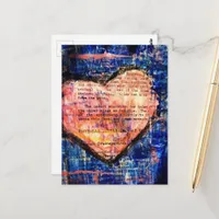 Vintage Textbook Pink Heart on Blue Mixed Media  Postcard