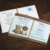 Lil Cowboy Baby Boy and Teddy Bear Baby Shower  Invitation Postcard