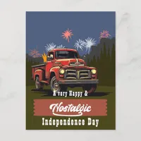 Vintage Red Truck 4th of July Greetings Postcard