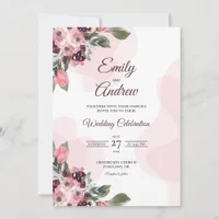 Blush Berry Plum Elegant Floral Watercolor Wedding Invitation