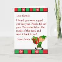 Christmas Wish Letter from Santa Claus (female) Holiday Card