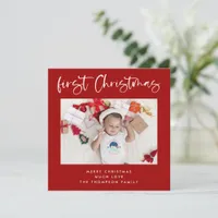 Baby First Christmas Photo Christmas Red Square Holiday Card