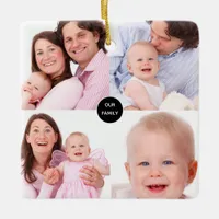 Stylish Five Family Photo Collage Names Ceramic Ornament