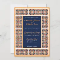 Revisited Mexican Folk Art Floral Tiles Wedding Invitation