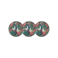 Elegant White Doves Pink Floral & Gold Geometric Golf Ball Marker
