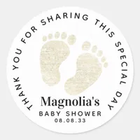 Gold Glitter Baby Feet Baby Shower Thank You Classic Round Sticker