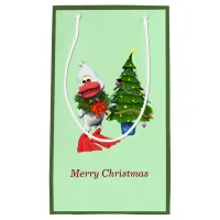 Cute White Christmas Duck Wearing a Wreath Small Gift Bag