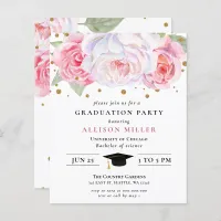 Budget Pink Gold Floral Graduation Invitation