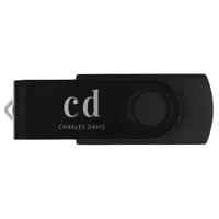 Black white monogram name minimalist flash drive