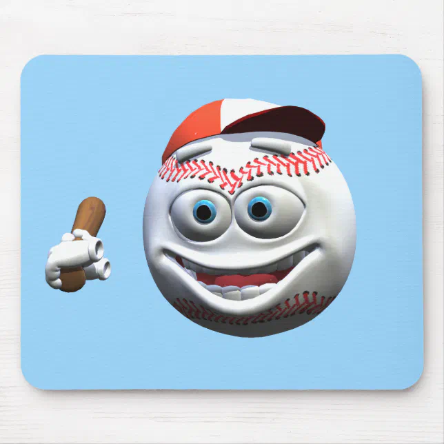 Funny Cartoon Baseball with Bat Mouse Pad