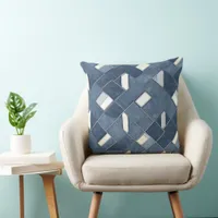 Denim Blue and White Lattice Printed Throw Pillow
