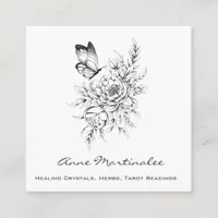 Butterfly and Flowers Square Business Card