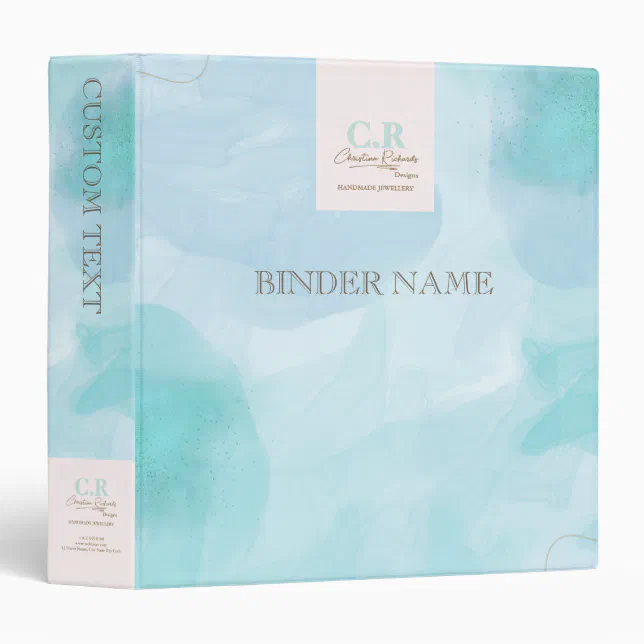 Modern Blue Teal Watercolor 3 Ring Binder