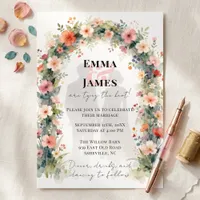 Watercolor Blush Coral Floral Arch Garden Wedding Invitation