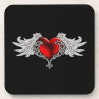 Goth Heart with Angel Wings Beverage Coaster