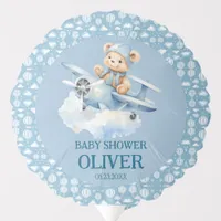 Cute Bear Blue Plane Time Flies One 1st Birthday Balloon