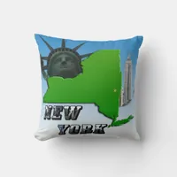 New York Map, Statue of Liberty, Monument Throw Pillow