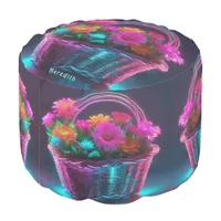 Monogram Brightly Colored Flowers in a Basket | Pouf