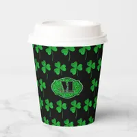 Green Sparkly Shamrocks Monogrammed St Patrick Paper Cups