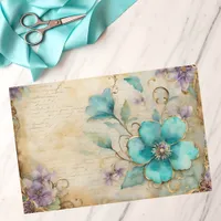 Vintage Watercolor Turquoise and Lavender Flowers Tissue Paper