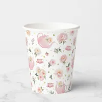 Pink Tea Party Baby Shower Paper Cups