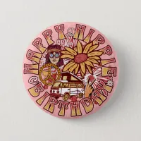 Hippie Retro Vintage Colors Birthday Button