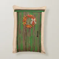 Southwest Chile Wreath on Rustic Green Wood Door Accent Pillow