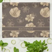 Elegant Chic Gold Foil Floral Pattern Monogram Kitchen Towel