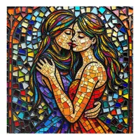 Mosaic Tile Style Ai Art Romantic Embrace