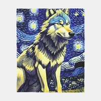 A Wolf in The Starry Night Fleece Blanket